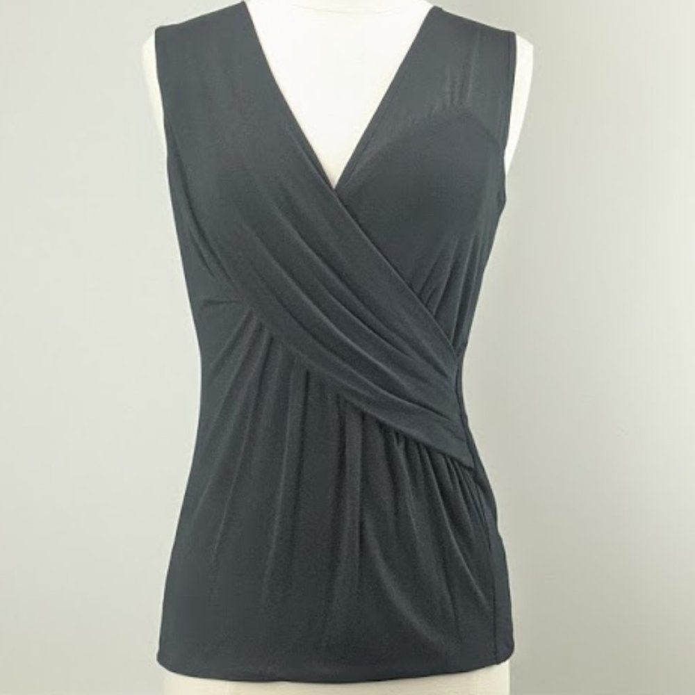 SAKS FIFTH AVE BLACK Wrap Top Sheer Sleeve S
